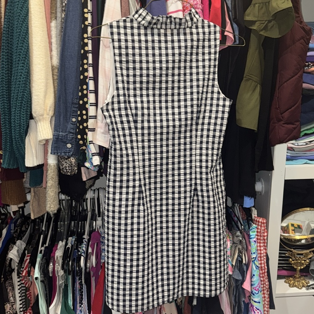 Crown & Ivy Navy Gingham Sleeveless Ruffle Collar Dress Size 2 - Picture 7 of 7